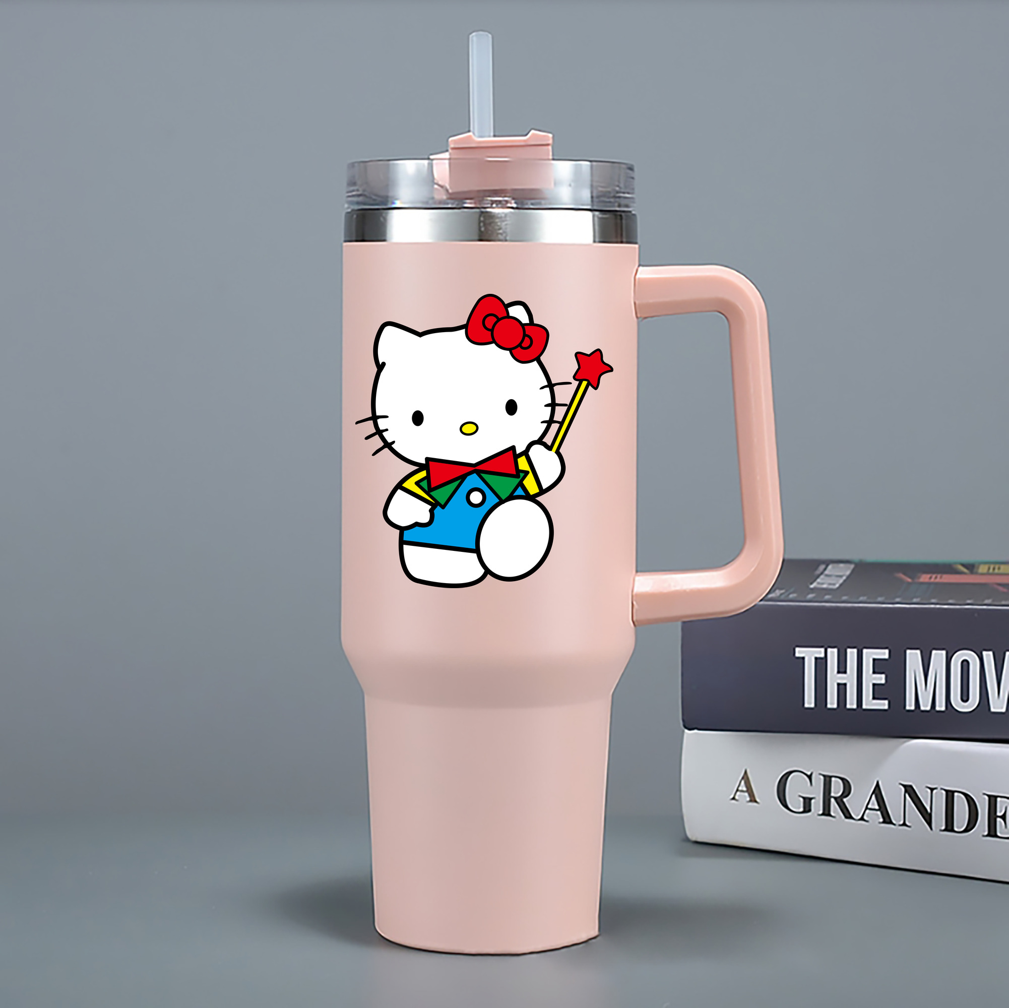 （画像用） Hello Kitty ハローキティ 1200mL車用タンブラー - クリスタルステッカー（プラスチックストロー付き）